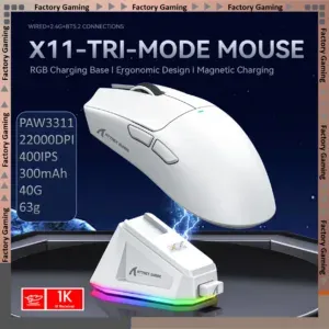 فأرة ألعاب ATTACK SHARK X11 خفيفة الوزن بثلاثة أوضاع، مستشعر PAW3311، دقة 22000 نقطة في البوصة، سرعة استجابة 400 IPS، 40G، معدل استجابة 1K، شحن مغناطيسي سريع